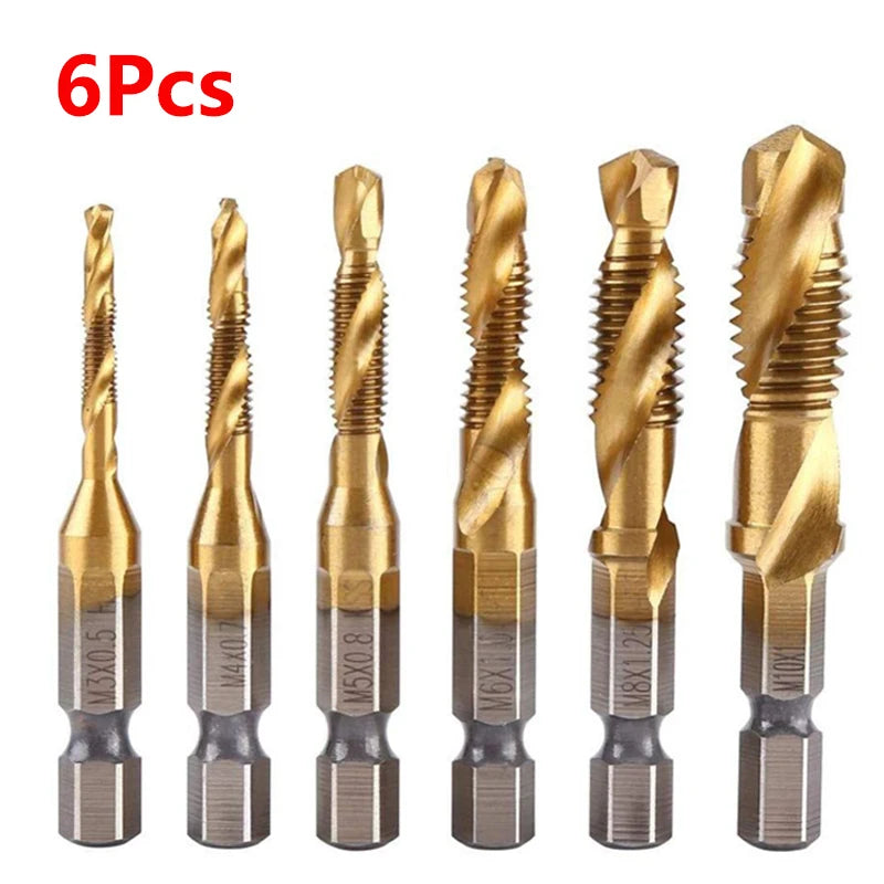 Forets tarauds plaqués titane tige hexagonale HSS — M3, M5, M6, M8, M10, outils à main