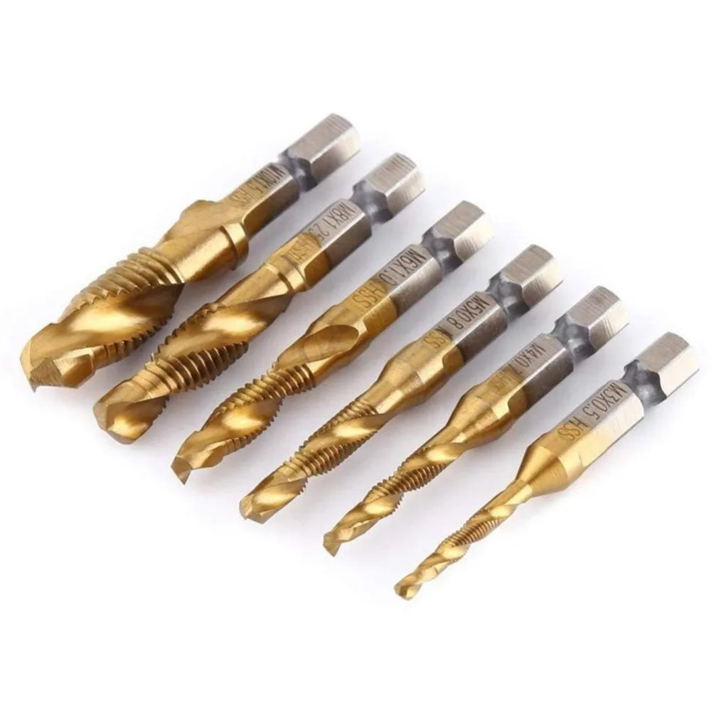 Forets tarauds plaqués titane tige hexagonale HSS — M3, M5, M6, M8, M10, outils à main