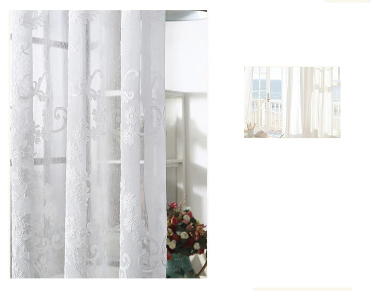 Cortinas Visillos Blancos Bordados Personalizados en Tul Transparente para Dormitorio y Salón