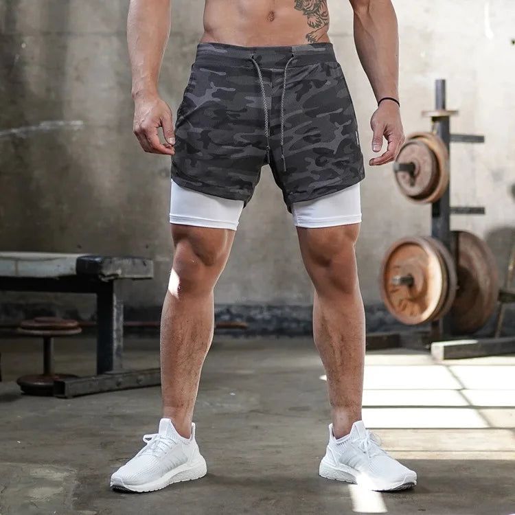 Short de course camouflage pour hommes, Short de sport 2 en 1, séchage rapide, entraînement, Fitness, Jogging, pantalons courts d'été pour hommes