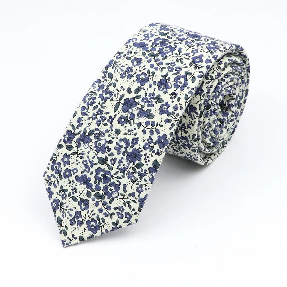 Cravate florale élégante pour hommes et femmes — 100% coton, fleur Paisley, étroite, mariage, décontracté