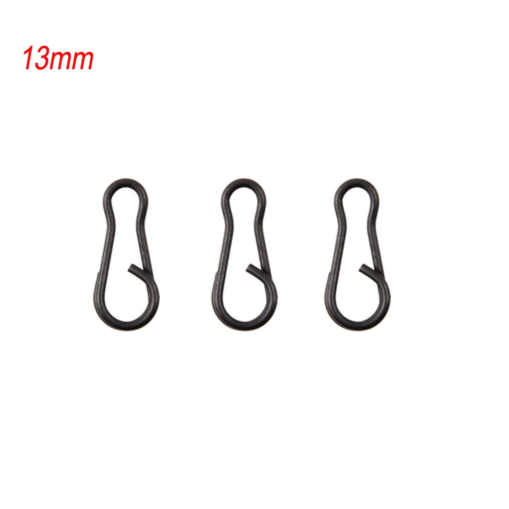 Émerillons roulants pour pêche à la carpe, 30 pièces, noir mat, corps Long, changement rapide, avec anneau, connecteur à pression, accessoires de pêche à la carpe