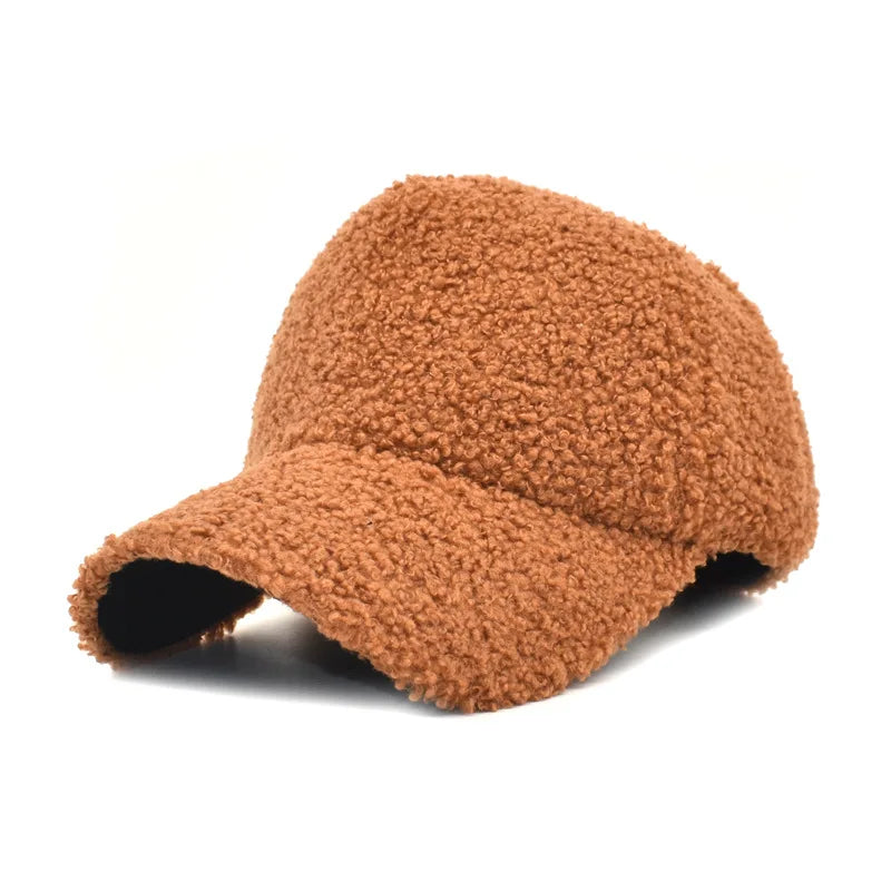 Gorra de béisbol de lana de cordero de felpa para mujer, gorra de béisbol cálida ajustable, moderna, tipo osito de peluche, gorros para mujer, nueva colección de invierno