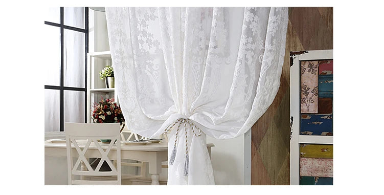 Cortinas Visillos Blancos Bordados Personalizados en Tul Transparente para Dormitorio y Salón