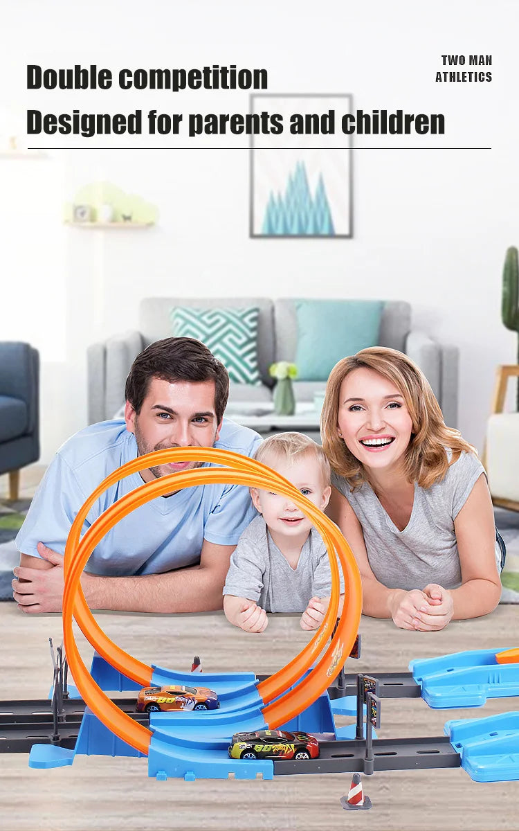 Cascadeur vitesse Double voiture roues modèle jouets pour enfants piste de course bricolage assemblé Rail Kits éducatif interactif garçon enfants jouet
