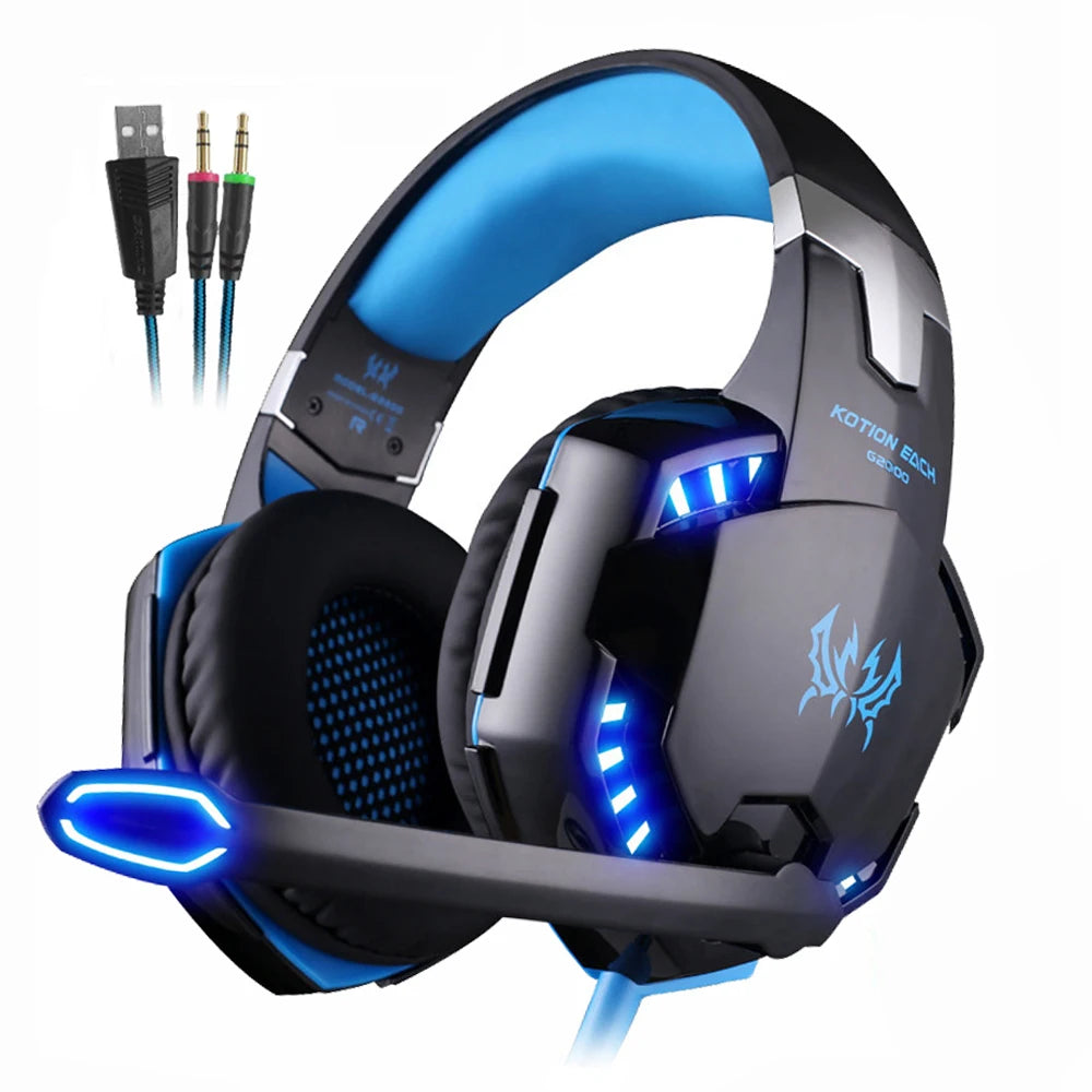 KOTION EACH Auriculares para juegos Auriculares estéreo con graves profundos con micrófono y luz LED para PS4, teléfono, ordenador portátil, PC Gamer