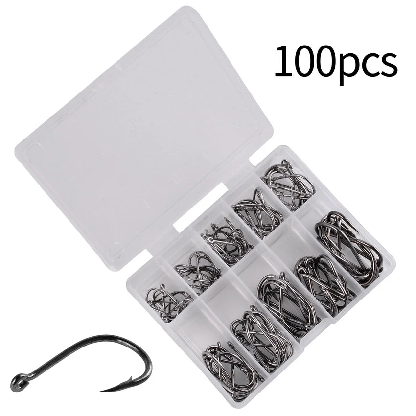 100pcs/40pcs/Box High Carbon Fishing Hook 2#-22# ISEAMA With Eye Carp Catfish Anzol Offset Japan Tackle Fishing Hooks
