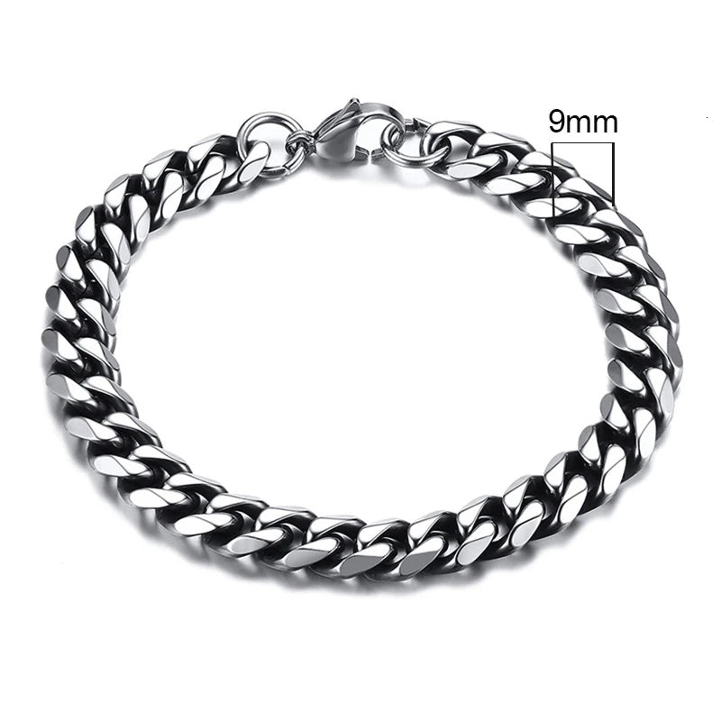 Bracelet gourmette en acier inoxydable 3-11mm — chaîne à maillons cubains, unisexe, bijoux cadeau