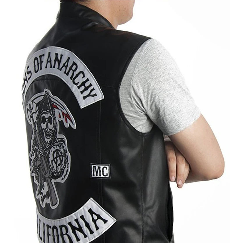 Hombres Moto Primavera Chaquetas SOA Punk Negro Motocicleta Chaleco Hijos de la Anarquía Cuero Moto Chaqueta Chaleco