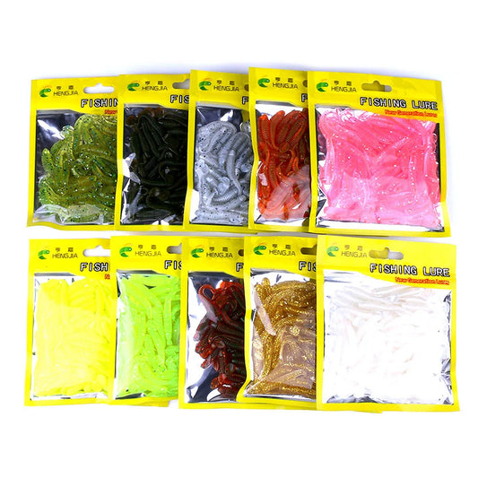 Hengjia 10-50pcs/lot 4.5CM Small Soft Silicone T-Tail Worm Swimbait Lure Fishing Tackle for Carp Black-bass Pike