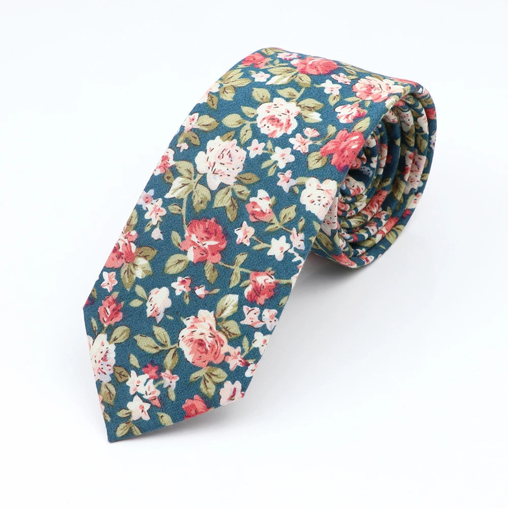 Cravate florale élégante pour hommes et femmes — 100% coton, fleur Paisley, étroite, mariage, décontracté