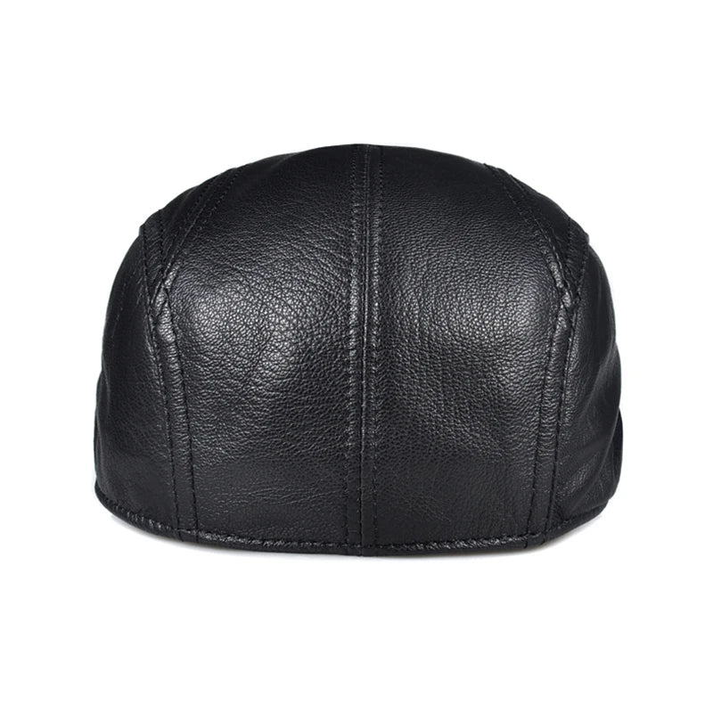 Béret en cuir véritable coupe-vent — bec de canard, homme, casquette peau de vache, noir, protection des oreilles