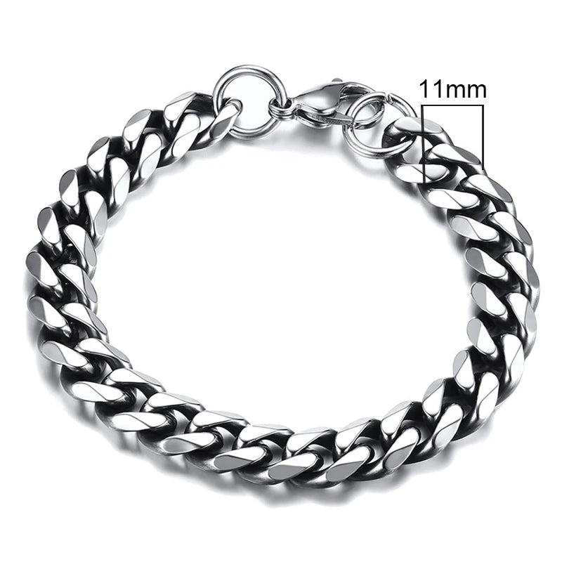 Bracelet gourmette en acier inoxydable 3-11mm — chaîne à maillons cubains, unisexe, bijoux cadeau