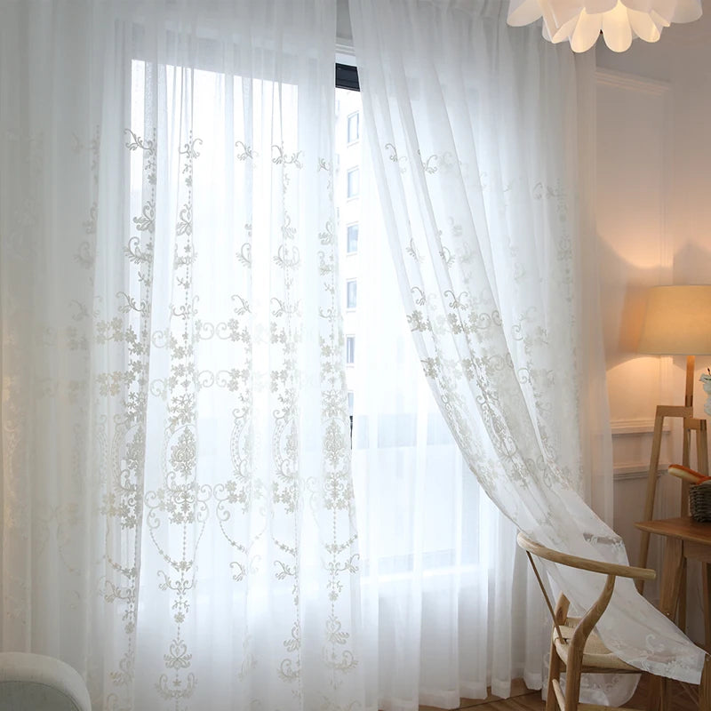 Cortinas Visillos Blancos Bordados Personalizados en Tul Transparente para Dormitorio y Salón