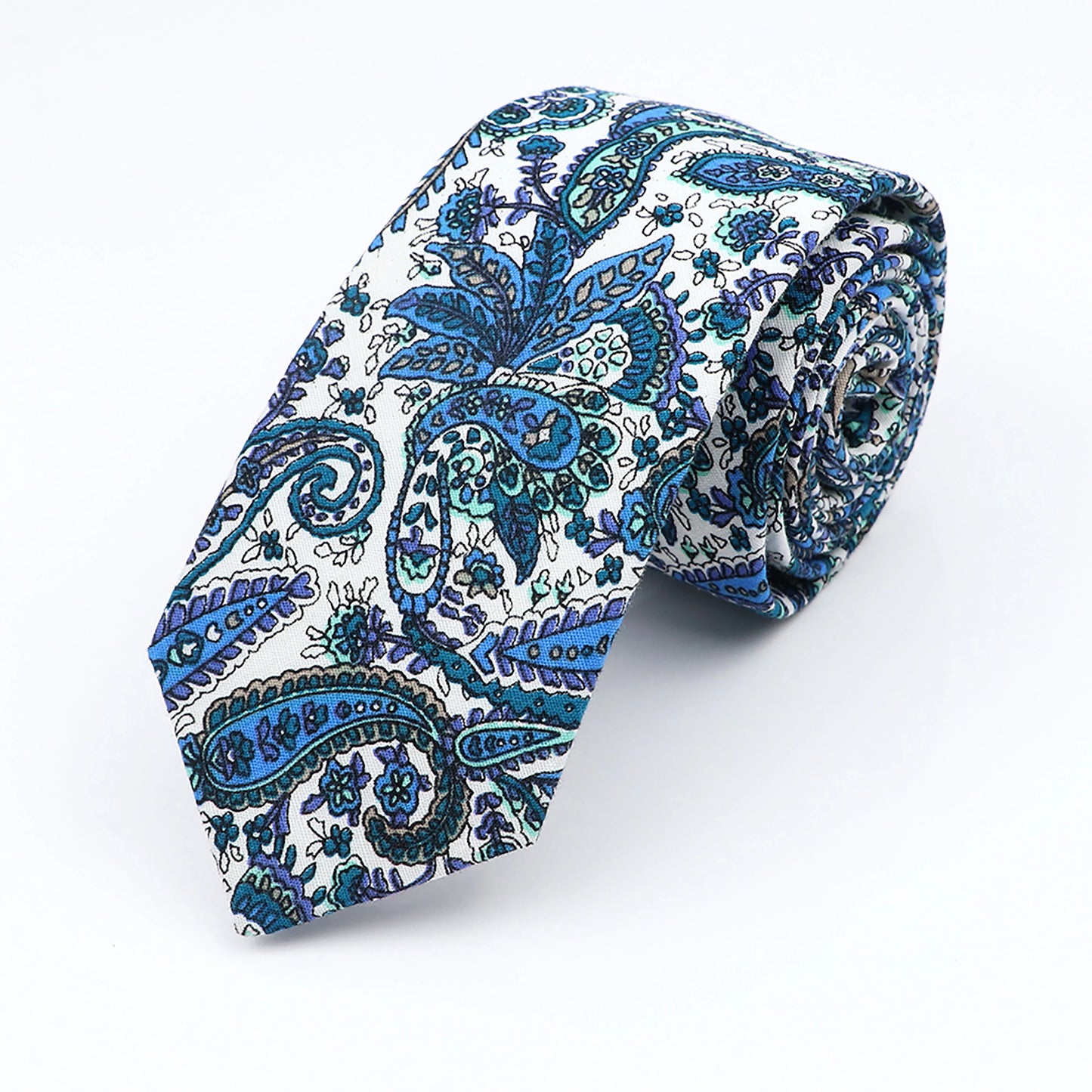 Cravate florale élégante pour hommes et femmes — 100% coton, fleur Paisley, étroite, mariage, décontracté