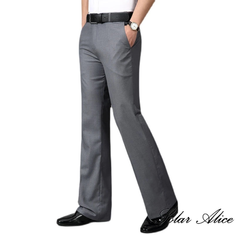 Pantalon décontracté micro-évasé taille moyenne pour homme — botte d'affaires, coupe cloche, 4 saisons, 2024