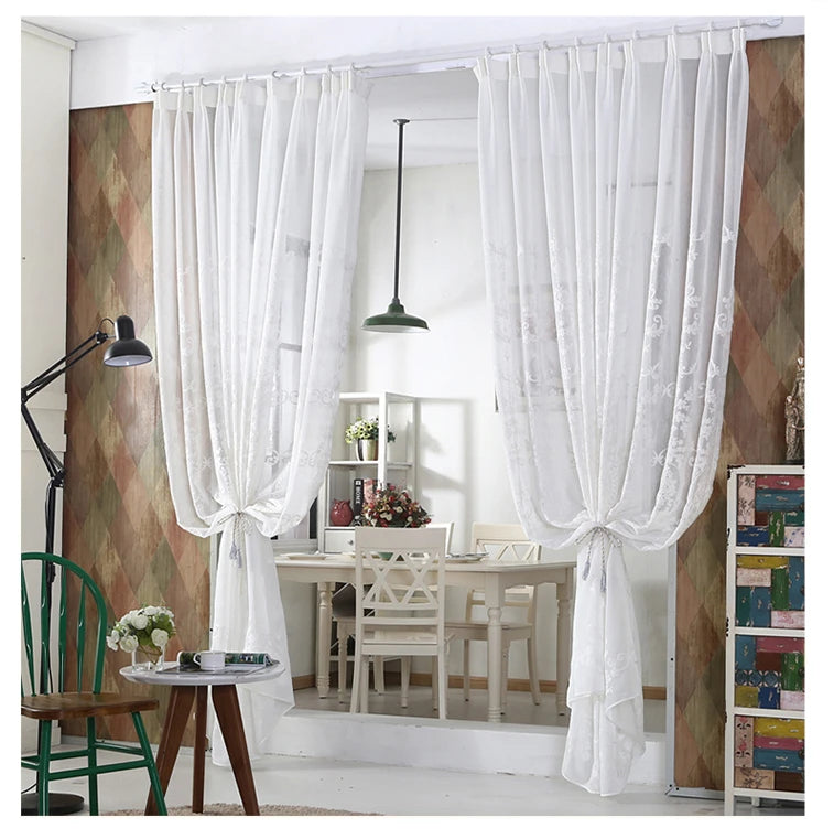Cortinas Visillos Blancos Bordados Personalizados en Tul Transparente para Dormitorio y Salón