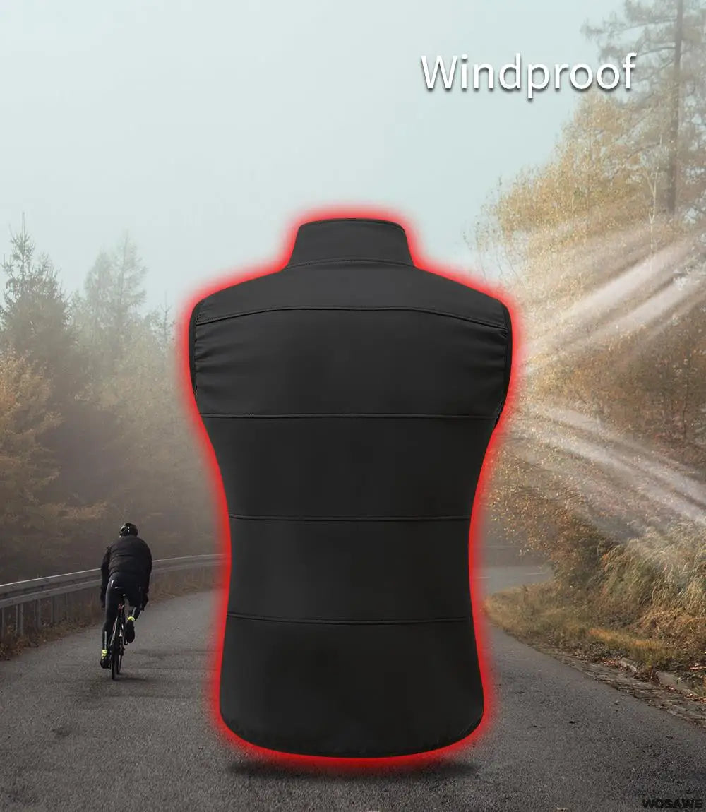 WOSAWE Chaleco térmico polar de invierno para hombre, chaqueta de ciclismo sin mangas, ropa de ciclismo para otoño, chaleco cálido sin bolsillos