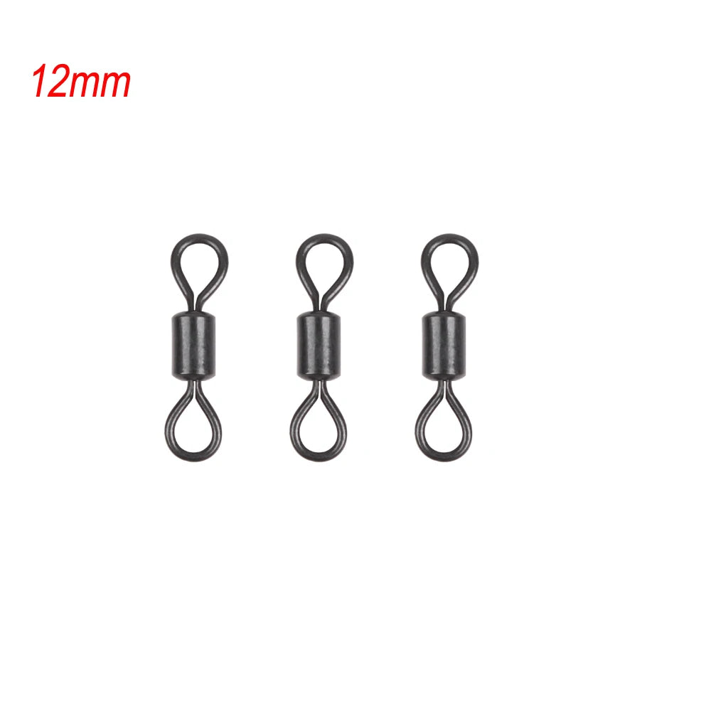 Émerillons roulants pour pêche à la carpe, 30 pièces, noir mat, corps Long, changement rapide, avec anneau, connecteur à pression, accessoires de pêche à la carpe