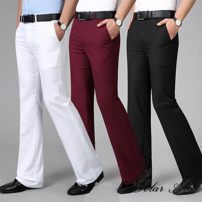 Pantalon décontracté micro-évasé taille moyenne pour homme — botte d'affaires, coupe cloche, 4 saisons, 2024