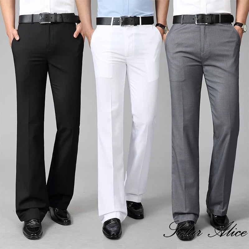 Pantalon décontracté micro-évasé taille moyenne pour homme — botte d'affaires, coupe cloche, 4 saisons, 2024