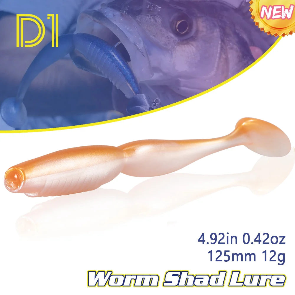 D1 nouveau filature Shad ver 125mm 12g échantillons de pêche au bar leurre noueux poisson Silicone plastique souple appât avec sel t-que