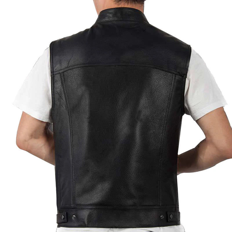 Hombres Moto Primavera Chaquetas SOA Punk Negro Motocicleta Chaleco Hijos de la Anarquía Cuero Moto Chaqueta Chaleco