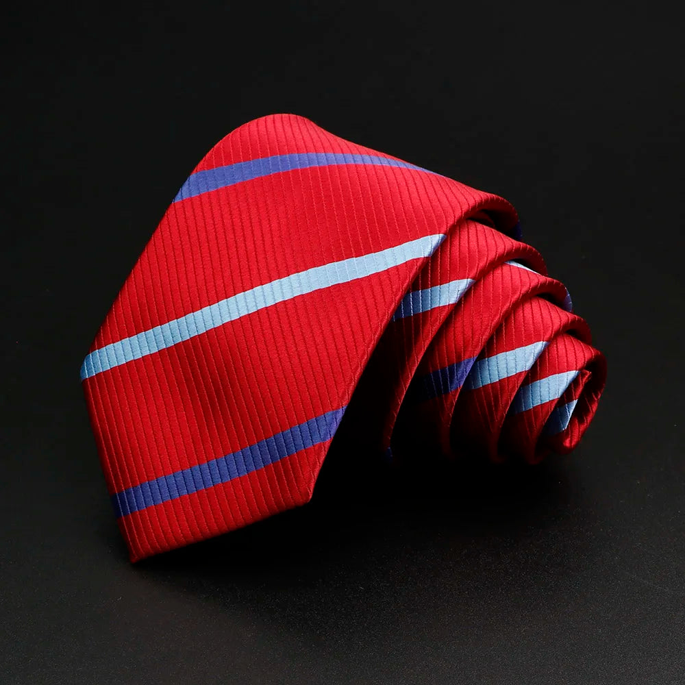 Nueva corbata clásica de rayas para hombre de 7 cm, jacquard, roja, azul, verde, corbata para uso diario, vestido de fiesta de boda, accesorios, regalo para hombre