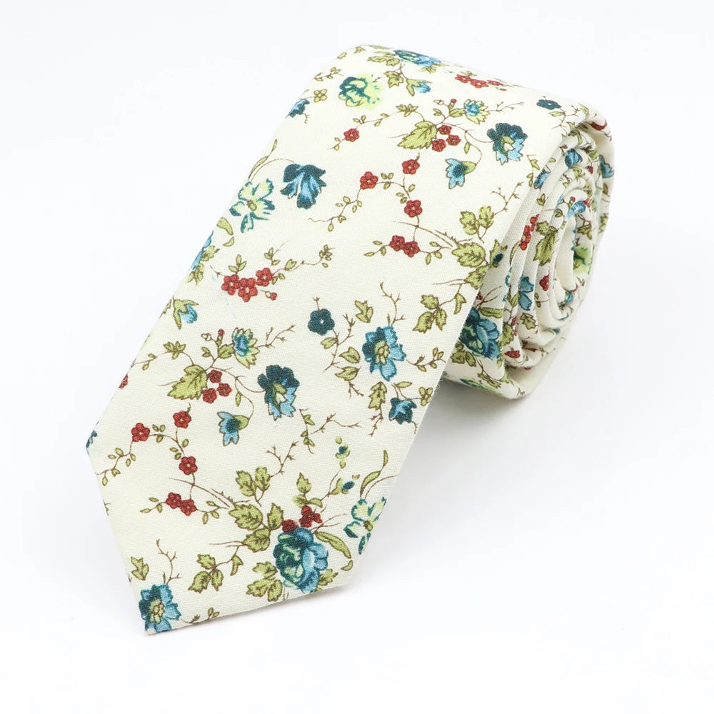 Cravate florale élégante pour hommes et femmes — 100% coton, fleur Paisley, étroite, mariage, décontracté