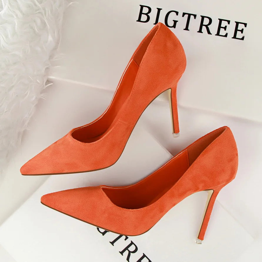 BIGTREE-Zapatos de tacón alto de aguja con punta para mujer, calzado informal a la moda