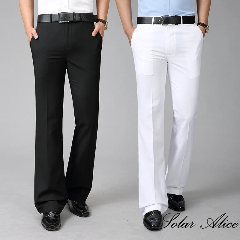 Pantalon décontracté micro-évasé taille moyenne pour homme — botte d'affaires, coupe cloche, 4 saisons, 2024