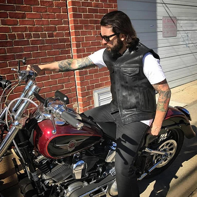Hombres Moto Primavera Chaquetas SOA Punk Negro Motocicleta Chaleco Hijos de la Anarquía Cuero Moto Chaqueta Chaleco