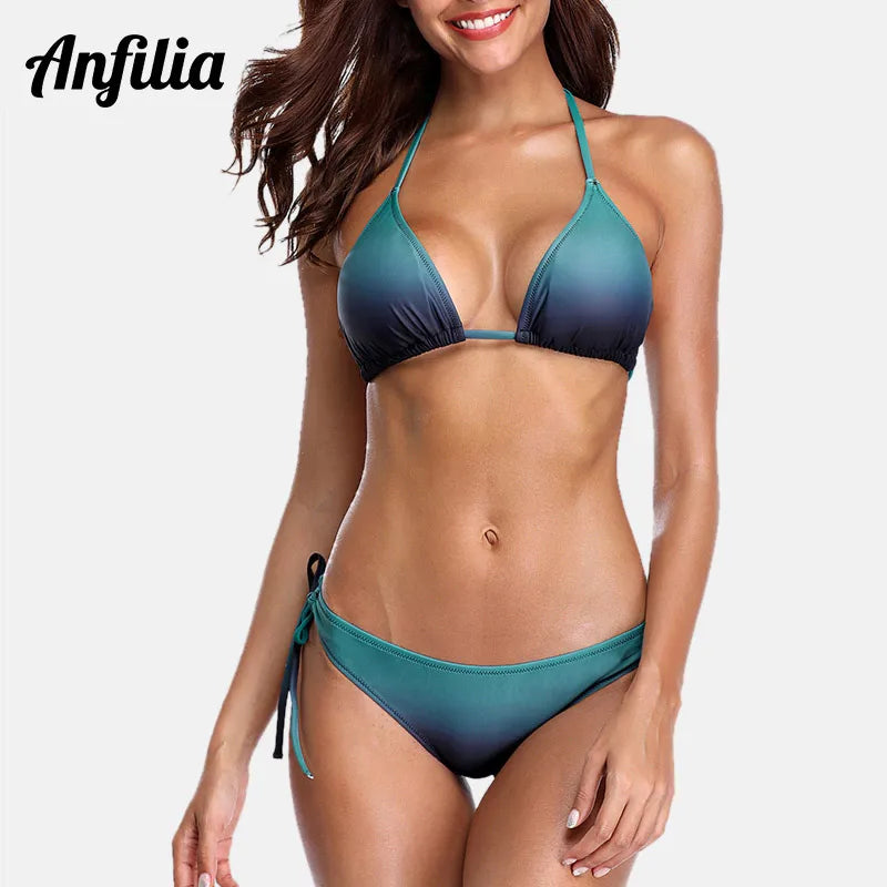 Anfilia – Bikini dégradé pour femmes, maillot de bain col licou, Bandage latéral, Sexy, vêtements de plage