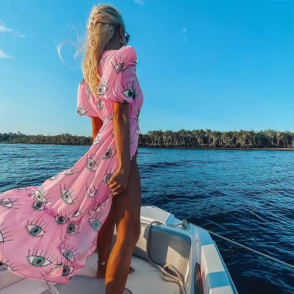 Blue Eyes Bikini Cover-Up, Tuniques de plage, Long Kaftan, Robe de plage, Sarong, Maillots de bain