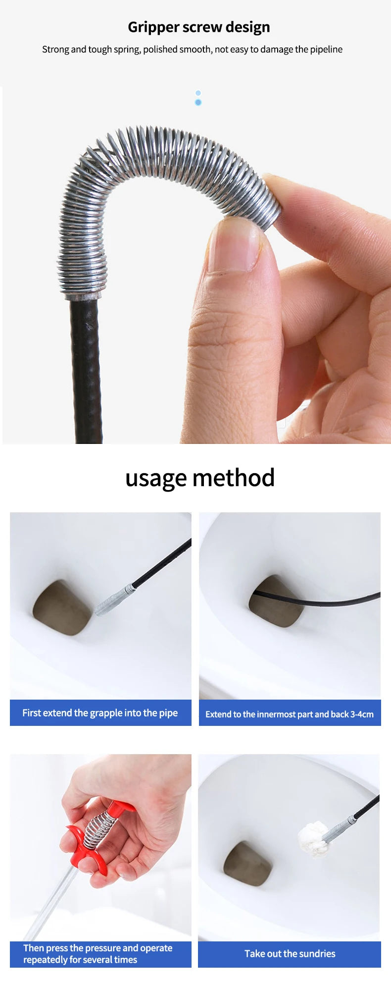 Outils de dragage de tuyaux à ressort de 60cm, serpent de vidange, bâtons de nettoyage de canalisations, dissolvant de bouchons, nettoyage ménager pour outil d'évier de cuisine