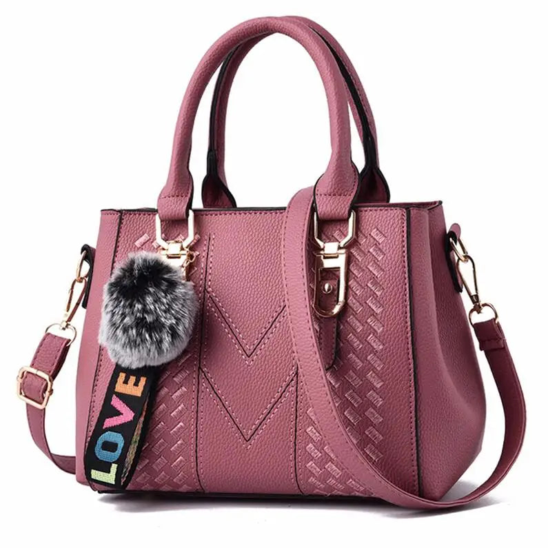 Sac à Main Brodé Femme Cuir — Messenger Boule de Cheveux Mode