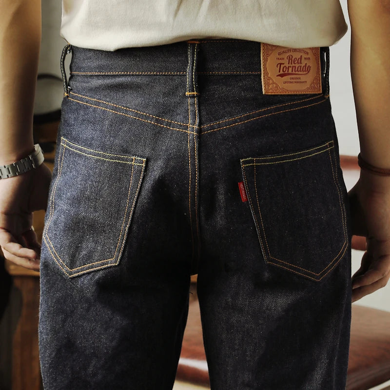 Red Tornado 55501 Jeans para hombre 14oz Vaqueros de orillo rojo crudo