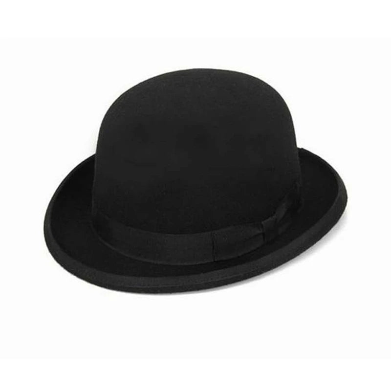 Wool Bowler Hat Luxury Felt Billycock Hats for Men with Belt Rolled Brim Cap Men's Cap