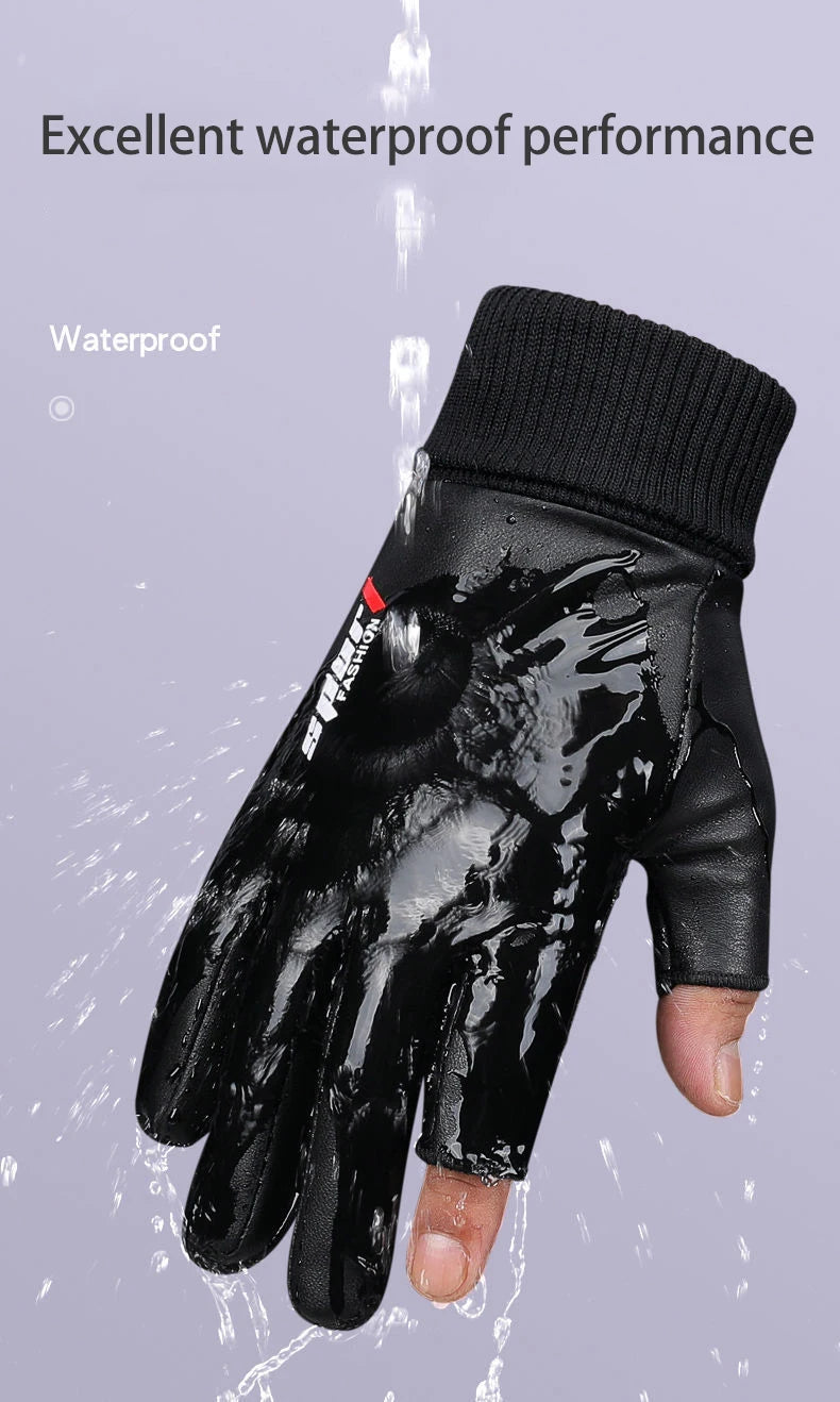 Gants pour hommes automne cyclisme hiver deux doigts velours chaud antidérapant mâle imperméable sport écran tactile randonnée gants de pêche