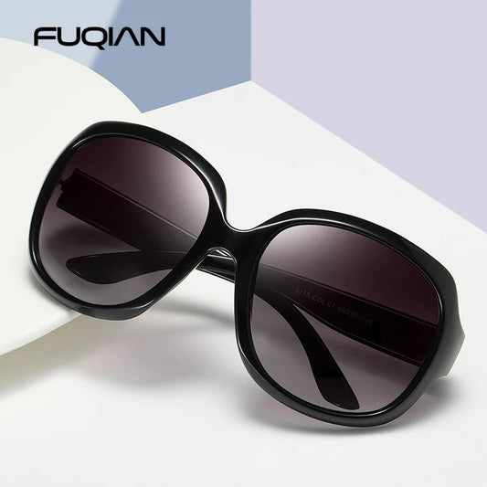FUQIAN Brand Stylish Polarized Oversized Round Sunglasses for Women Simple Fashion Large Plastic Ladies Sunglasses UV400