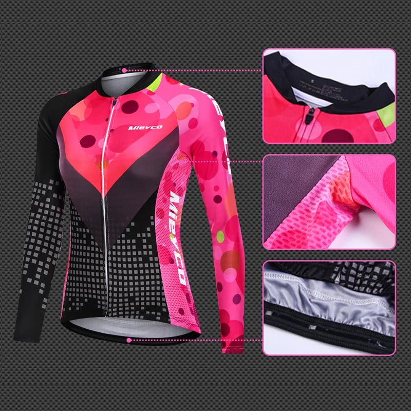 Women's Cycling Apparel, Jersey and MTB Bib Shorts Set, Women's Long-Sleeve Cycling Suit, MTB Outfit
