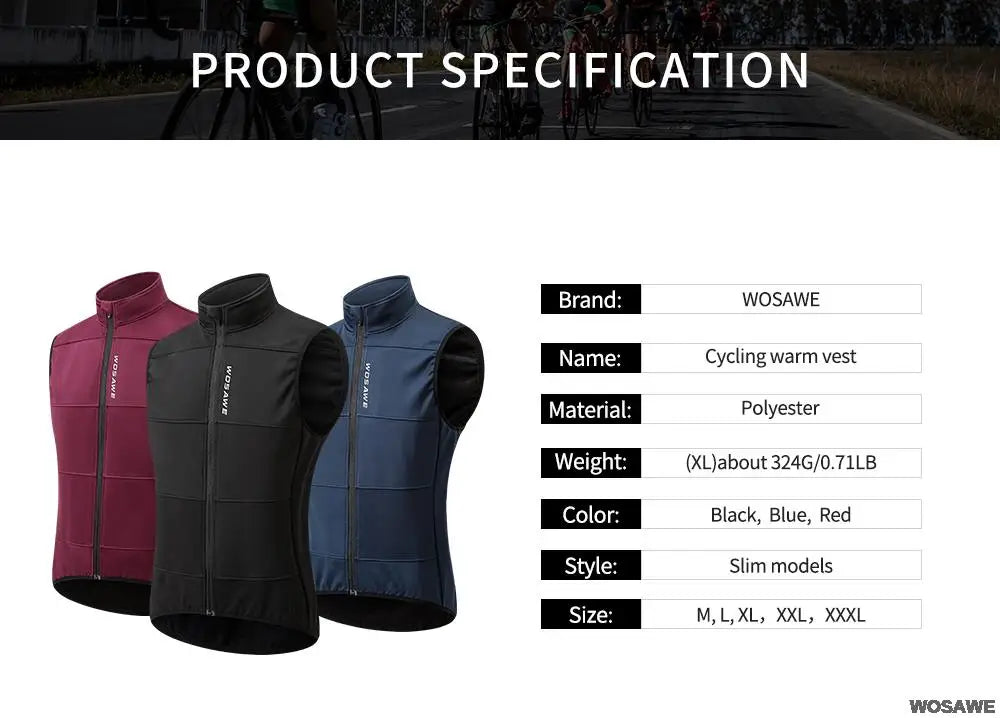 WOSAWE Chaleco térmico polar de invierno para hombre, chaqueta de ciclismo sin mangas, ropa de ciclismo para otoño, chaleco cálido sin bolsillos