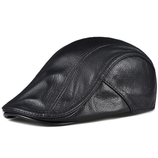 Béret en cuir véritable coupe-vent — bec de canard, homme, casquette peau de vache, noir, protection des oreilles