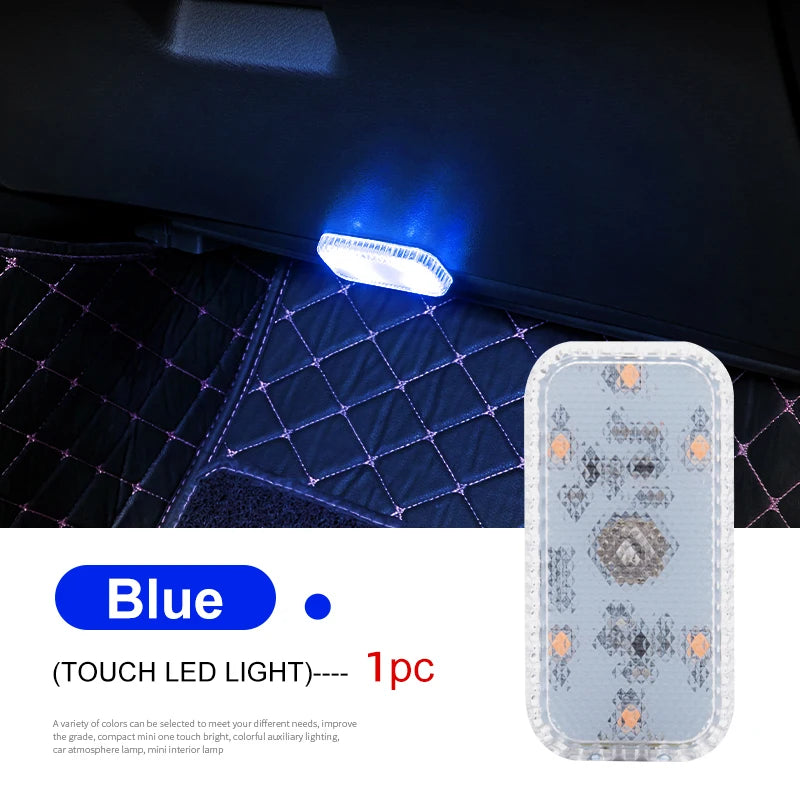 LED táctil mini luz inalámbrica para coche, iluminación interior, auto, techo, lámpara de lectura para puerta, pie, maletero, guantera, carga USB