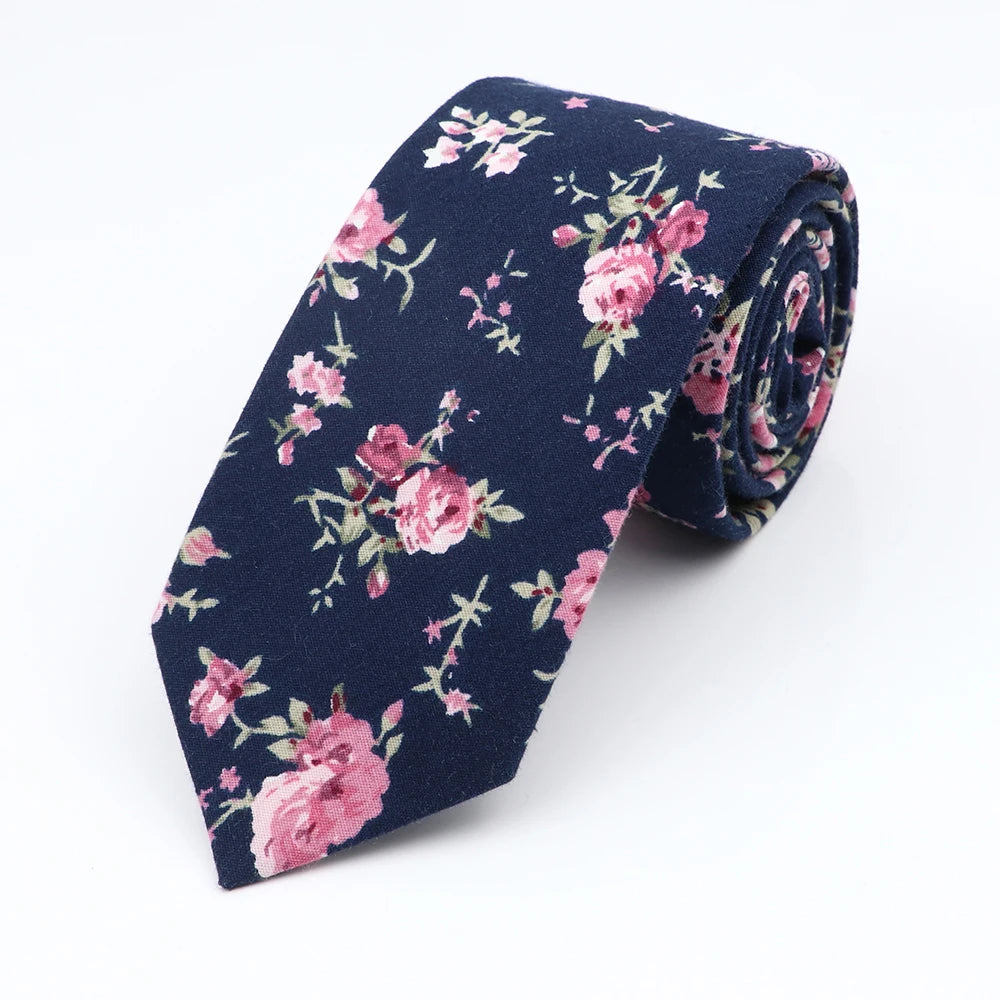 Cravate florale élégante pour hommes et femmes — 100% coton, fleur Paisley, étroite, mariage, décontracté