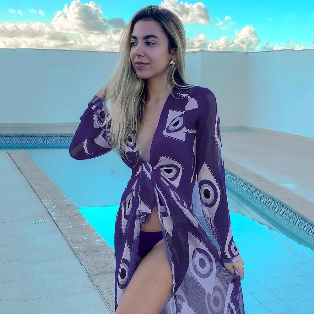 Blue Eyes Bikini Cover-Up, Tuniques de plage, Long Kaftan, Robe de plage, Sarong, Maillots de bain