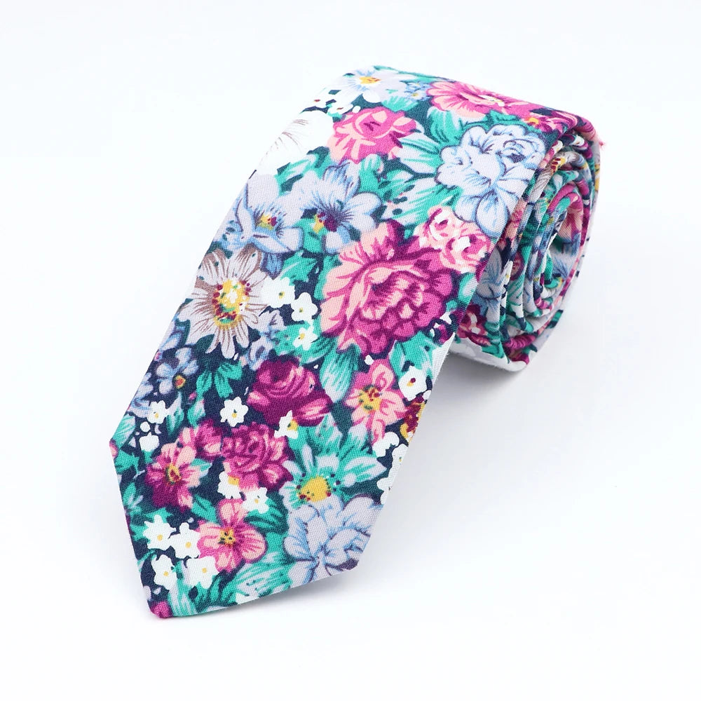Cravate florale élégante pour hommes et femmes — 100% coton, fleur Paisley, étroite, mariage, décontracté