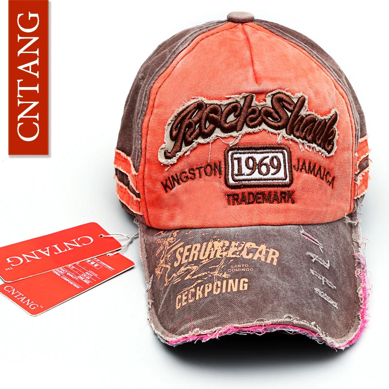 Casquette de baseball vintage lavée en coton — snapback, broderie, décontracté, unisexe