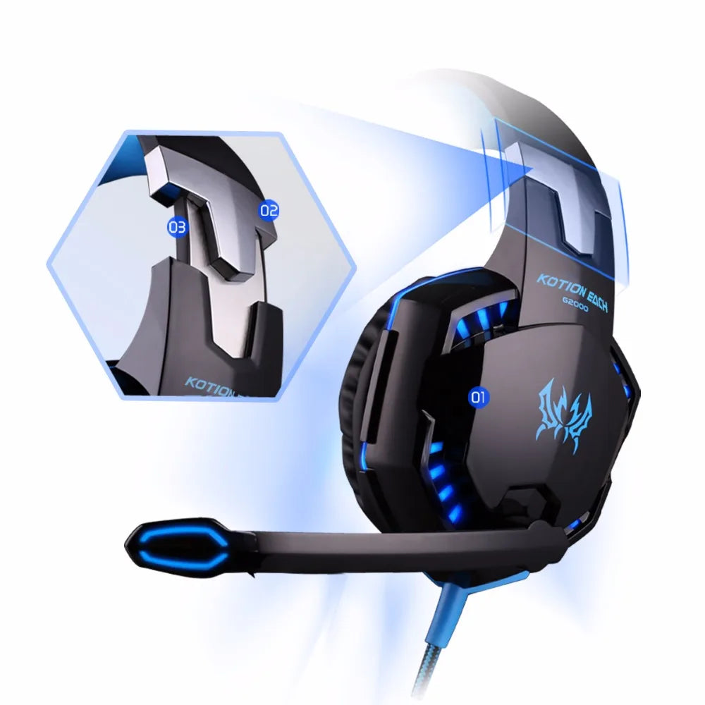 KOTION EACH Gaming Headset Deep Bass Stereo Gaming Headphones with LED Light Microphone for PS4 Laptop PC Gamer