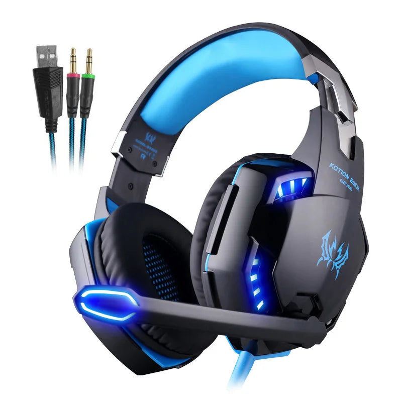KOTION EACH Gaming Headset Deep Bass Stereo Gaming Headphones with LED Light Microphone for PS4 Laptop PC Gamer